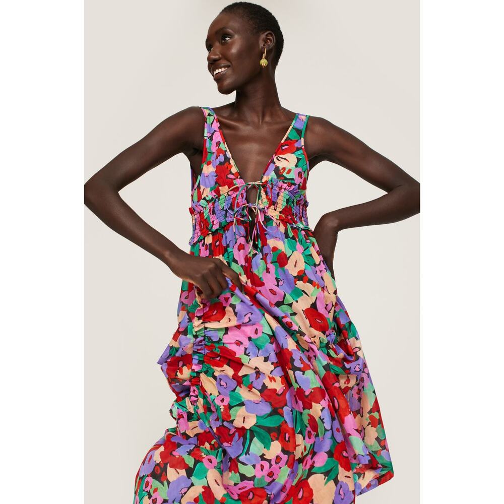 Nicholas Myla Floral Maxi Dress Silk Cotton Tiered Sleeveless Sz 0 - Picture 2 of 14